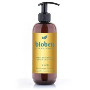bouteille d'apres- shampoing, sans sulfates, sans parabènes, sans silicone, sans huiles minérales, sans colorants, sans phosphates et sans alcool 400 ml bioben