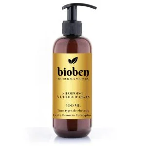 bouteille de shampoing, sans sulfates, sans parabènes, sans silicone, sans huiles minérales, sans colorants, sans phosphates et sans alcool 400 ml bioben